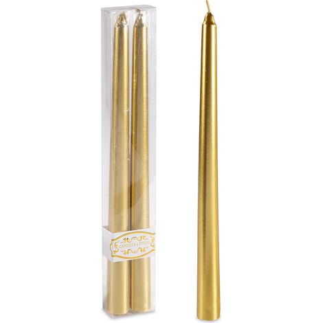 Candele stelo color oro metallizzato in scatola da due pezzi, set da 10 pezzi, Ø 2,3 cm x 30 H