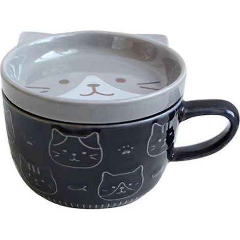 Tasse à café avec couvercle, motif chat japonais mignon (1/5)
