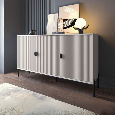 Madia Lotus 3 ante con frontali cannettati colore cashmere opaco 153.5x49x87.4H (1/4)