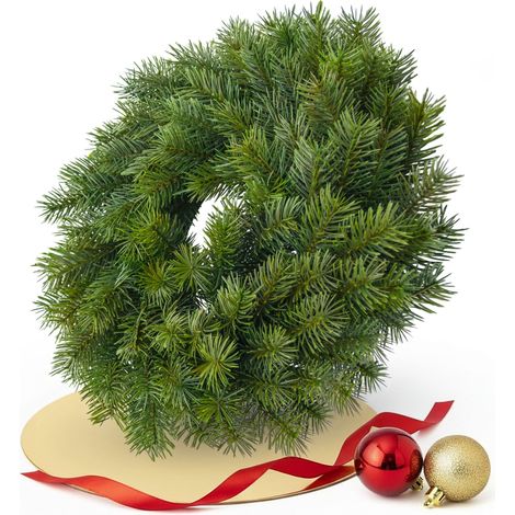 Künstlicher Edel Tannenkranz grün halbgebunden aus Spritzguss - 33 cm  - Kunst Adventskranz mit naturgetreuen Tannenspitzen