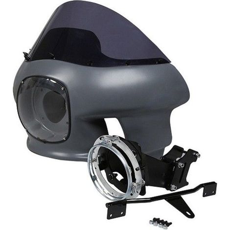 Carena anteriore - Harley-Davidson Dyna 2006-2017 - Parabrezza oscurato - Supporto faro 7" - Coprifaro non verniciato