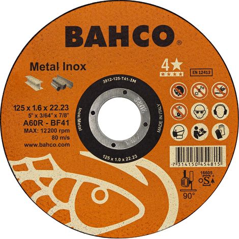 Bahco – Disque à tronçonner pour meuleuse 125mm – Acier inoxydable et métal – Épaisseur 1,6mm – Alésage 22,23mm – Lot de 5