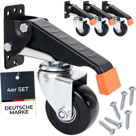HMF 6750 Schwerlastrollen absenkbar für Werkbank, 4er Set, 65 mm, bis 300 kg, Schwarz
