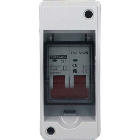 Disjoncteur DC Miniature 2P pour Système Photovoltaïque, Interrupteur Sectionneur IP65 Étanche DC1000V 25A