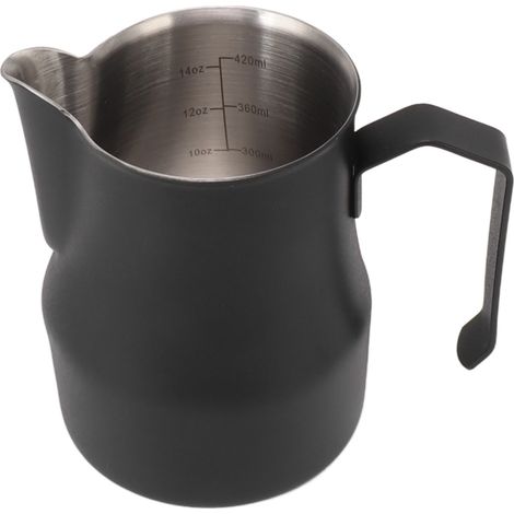 Pichet à lait en acier inoxydable 304 avec bec verseur et graduation, idéal pour le café et les lattes au bureau ou au travail, noir mat, 550 ml (1/5)