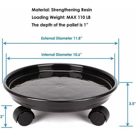 Lot de 2 plateaux de 30 cm pour pots de fleurs ronds avec 4 roulettes pour la maison ou le jardin Noir (1/3)