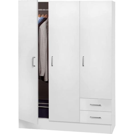 Composad  Armadio linea FACILE 2 cassetti e 3 ante, Colore bianco, (LxAxP): 119.3x184.1x46.3 cm, adatto a camera da letto, lavanderia, ripostiglio, garage, Made in Italy