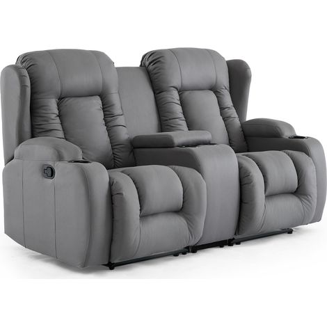 CAESAR 2 SEATER GREY TECHNOLOGY FABRIC MODERN MANUAL RECLINER SOFA w DRINKS CONSOLE (1/5)