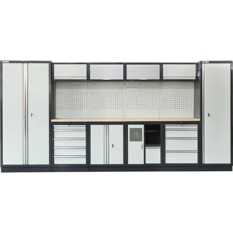 STIER Werkstatteinrichtung Basic, 6-teilig, modular, mit Lochwand und Multiplex-Arbeitsplatte, BxTxH 4235x460x2000mm (1/5)