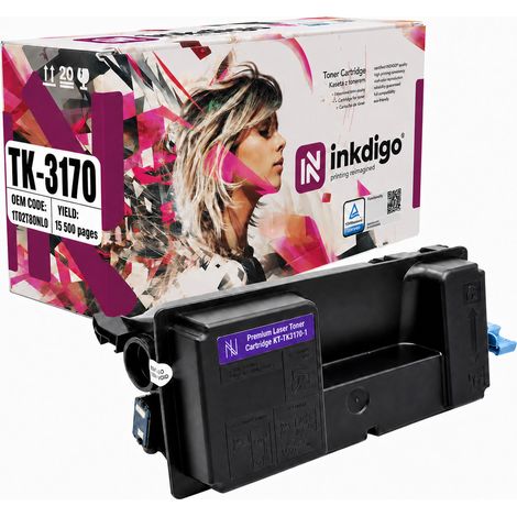Tóner Inkdigo TK3170 compatible con Kyocera ecosys M3860idn P3050dn P3060dn. Certificado por TÜV. (1/5)