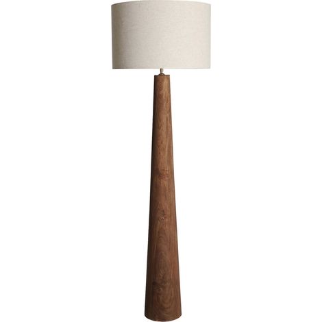 Lampe sur pied classique en bois de manguier et abat jour lin crème - Marron bois et lin crème (1/2)