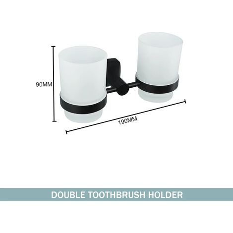 (Porte-gobelets double) Ensemble d'accessoires de salle de bain noir mat, crochet mural en acier inoxydable, porte-papier toilette, barre porte-serviettes, suspension (1/5)