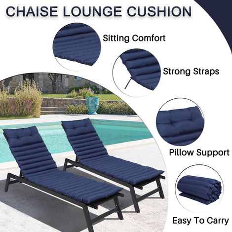 Lot de 2 coussins de remplacement pour chaises longues extérieures. Adapté meubles de jardin et assises plein air, bleu marine