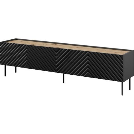 Meuble TV 200 cm bois et noir mat 4 portes 3D Emile (1/5)