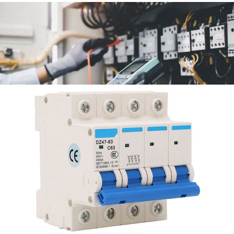 Disjoncteur miniature DZ47-63 C63 4P 400 V 63 A, montage sur rail DIN, capacité de sectionnement 4500 A (1/5)