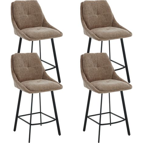 Wahson Lot de 4 tabourets de bar avec coussins en chenille – Pieds en métal robustes – Hauteur 100cm – Pour cuisine et îlot central, Kaki (1/5)