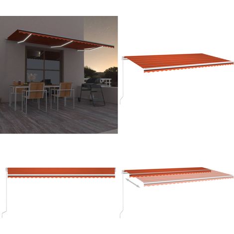 Auvent manuel rétractable avec LED 600x300 cm Orange et marron - Auvent Pliable - Store Extérieur - Abri Soleil - Parasol - Terrasse - Home & Living (1/5)