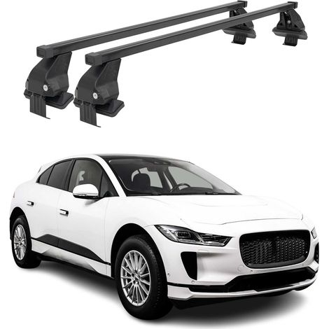OMAC Dachträger Querträger Stahl für Jaguar I-Pace 2018-2024 – Abschließbar – City-Crash-getestet – DIN 75302:2019 – ISO/PAS 11154:2006 – Max. 50 kg Schwarz