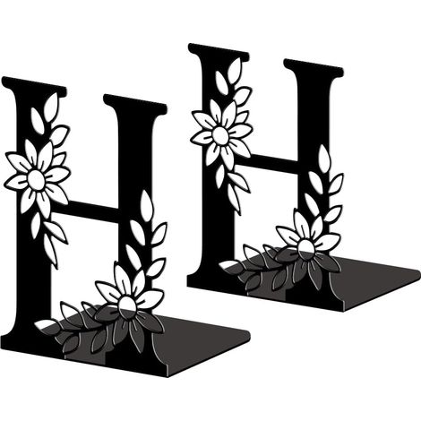 Lot de 2 Serre-Livres Métal Lettre H avec Fleurs Décoratif (1/5)
