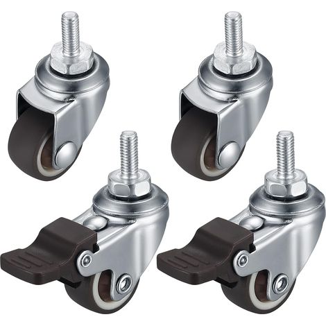 Lot de 4 petites roulettes pivotantes pour meubles, 25 mm, M6, avec frein, pivotantes à 360°, silencieuses, antidérapantes, avec filetage, pour meubles intérieurs et extérieurs (1/5)