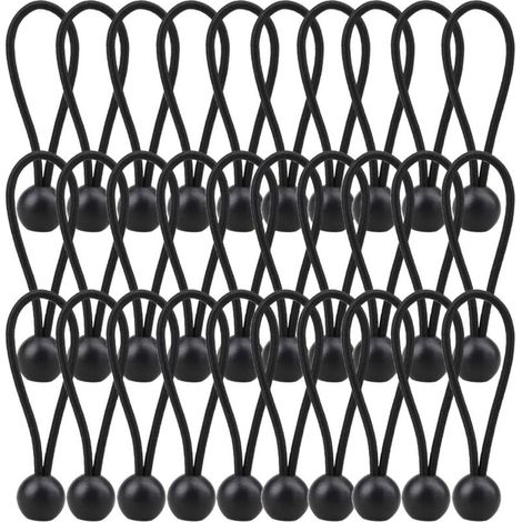 Cordons élastiques (avec boules) 30 pcs, adaptés aux tentes, bannières et bâches (noir) (1/5)