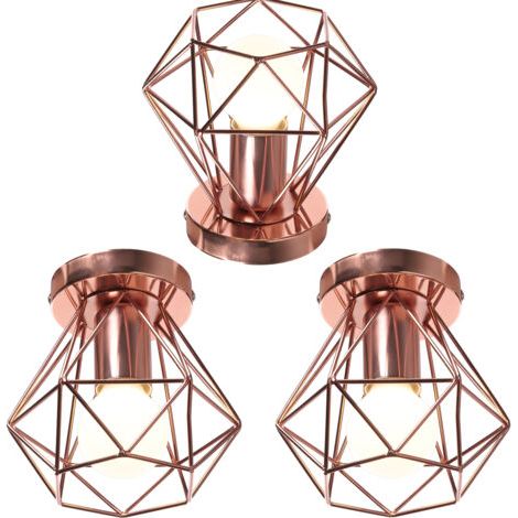 royaluxe- (3X) Plafonnier Rétro Lampe De Plafond D'Intérieur Vintage Or Rose Luminaire Plafonnier Cage En Fer Métallique , Pour Cuisine, Bureau (1/5)