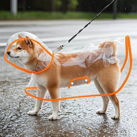 Imperméable pour chien avec capuche, transparent, en polyester inodore, pour chats et chiens, orange, taille 40 x 58 cm