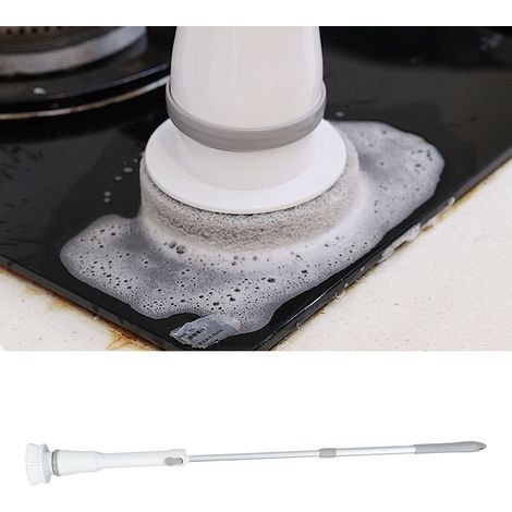 Nettoyeur Électrique Rotatif Sans Fil avec 6 Brosses Remplaçables, Manche Extensible pour Sols et Carrelage Blanc (1/5)