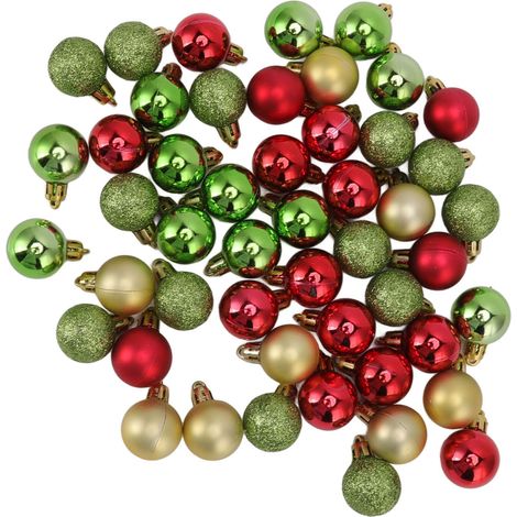 49 mini boules de Noël incassables, brillantes et colorées, pour la décoration des fêtes de fin d'année, mariages et autres événements (rouge, vert, or). (1/5)