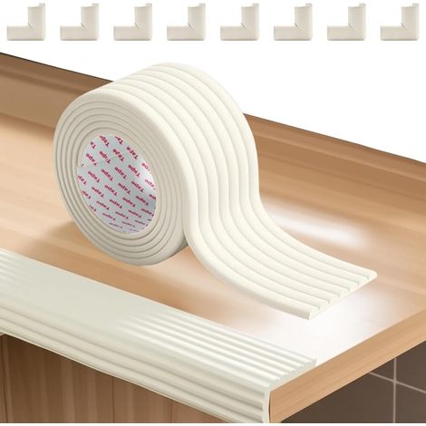 rollos de protectores de bordes de espuma autoadhesivos de 200 cm x 80 mm x 8 mm y 8 protectores de esquinas para mesas infantiles, protectores de esquinas de espuma, a prueba de golpes (1/5)