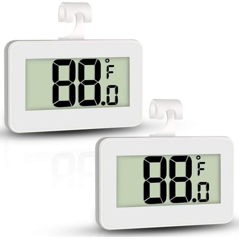 Termómetro para refrigerador y congelador, paquete de 2 termómetros digitales impermeables con gancho y pantalla LCD grande, color blanco. (1/5)