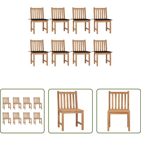 vidaXL Sillas de jardín 8 unidades madera de teca con cojines (1/5)