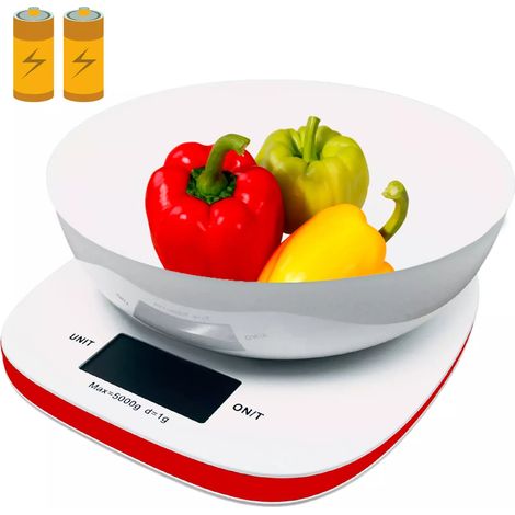 Bilancia da cucina digitale con display per alimenti, alta precisione bianco e rossa