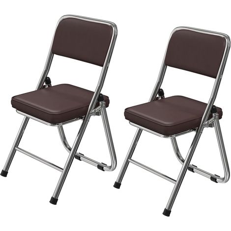 2er-Set Klappstühle für drinnen und draußen, bequemer Klappstuhl aus Kunstleder und Metall, für Garten, Esszimmer, Büro oder Konferenz – Braun, 45 x 46 x 82 cm (1/5)
