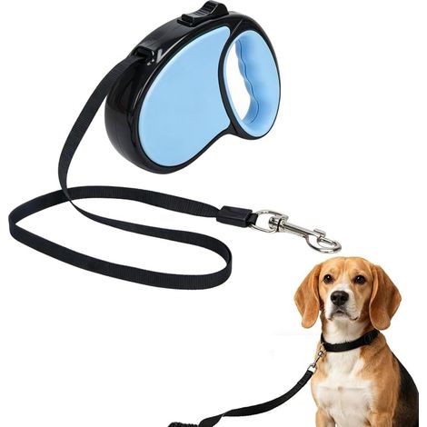 Laisse pour chien rétractable, laisse rétractable pour chien de 4,9 m, avec poignée antidérapante, ruban en nylon résistant sans enchevêtrement, frein à une main, pause, verrouillage, convient aux (1/5)