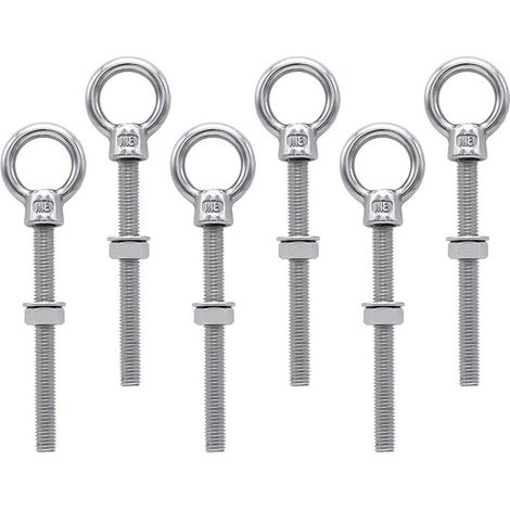 Lot de 6 Boulons à Oeil M8 x 80 mm - Vis à Anneau en Acier Inoxydable avec Filetage Métrique , Pour Fixation et Suspension ,OUYLAF (1/5)