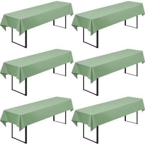 Set de 6 housses de table de bière 250x100cm vert sauge, lavable, opaque