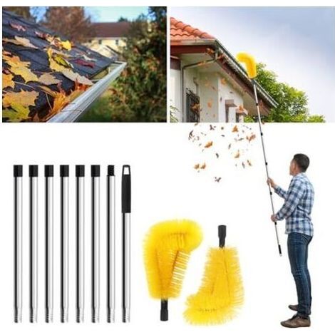 Nettoyeur de gouttière de 320 cm, outil de nettoyage de gouttière, équipé de 8 nettoyeurs de gouttières rétractables pour le nettoyage des toits/feuilles/saletés/fenêtres/gouttières/lustres (jaune) (1/5)
