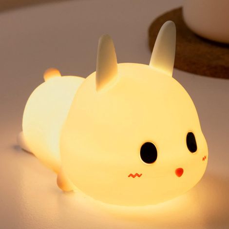 Veilleuse lapin mignonne, veilleuse parentale en silicone souple en forme de goutte d'eau, veilleuse LED rechargeable par USB (1/5)