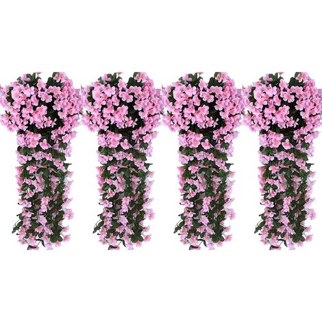 Set of 8 Decorative Artificial Flower Vines — Wall-Hanging Hydrangeas — Pink (1/5)