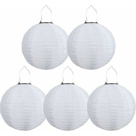 Lot de 5 lampions solaires LED d'extérieur étanches,Pour jardin, église, jardin, fête, décoration (blanc, 30 cm) (1/5)