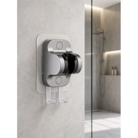 Support mural pour pommeau de douche gris argenté et noir fixation universelle support robuste design moderne salle de bain 12 x 8 x 5,5 cm (1/5)