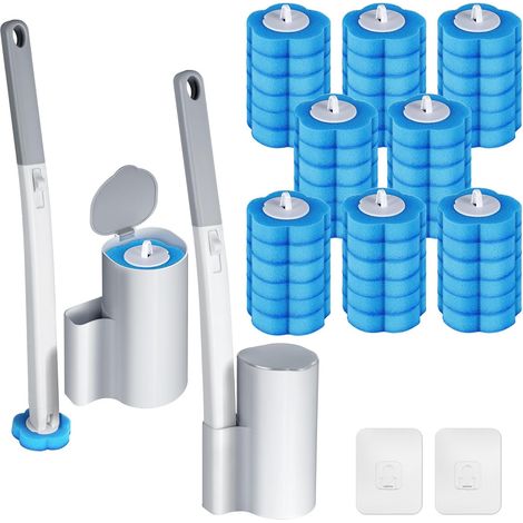 Kit de Brosse WC avec 48 Recharges et 2 Support, Manche Allongé (1/5)