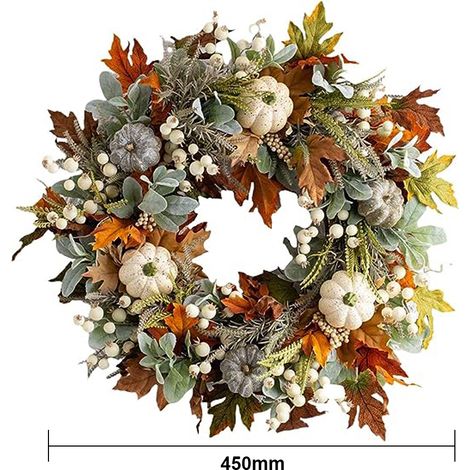 Kürbiskranz zum Erntedankfest, herbstlicher Türkranz mit weißen Beeren für die Innen- und Außendekoration (1/5)