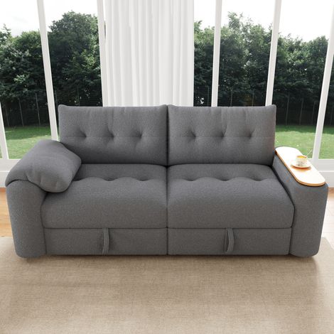 REDOM sofá modular 207.5x80x87 cm, con almacenaje y mesa auxiliar giratoria, reposacabezas, teddy gris (1/5)