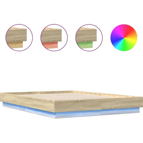 Maison Exclusive - Bettgestell mit LED Sonoma-Eiche 150x200 cm (1/5)