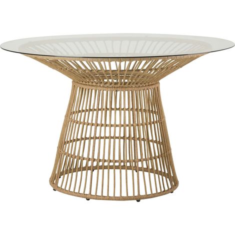 Table en rotin synthétique, fer et verre 120 x 120 x 75 cm