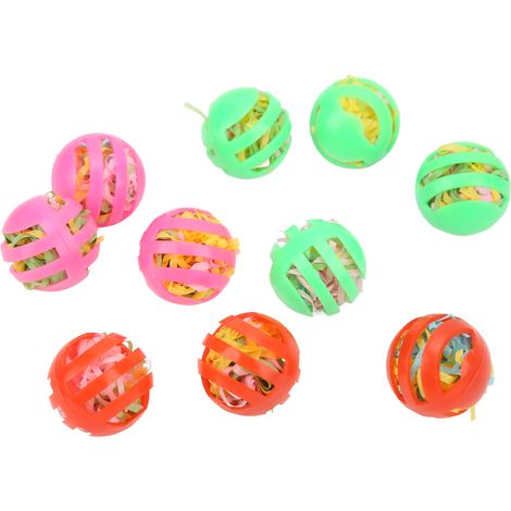 Boule à oiseaux colorée creuse en peluche pour perroquets, 10 pièces, boules de recherche de nourriture avec cloche pour perruche calopsitte (1/5)