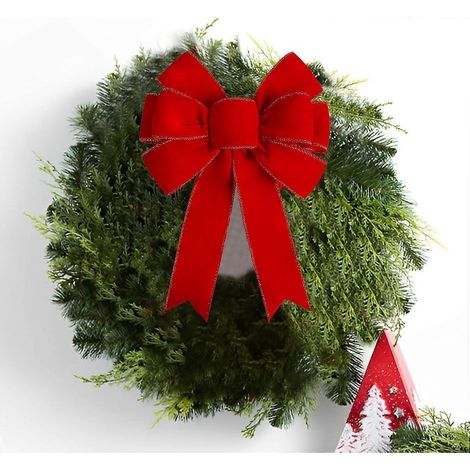 Rote Weihnachtsschleifen, große Samtschleife für Kränze, Weihnachtsbäume, Außendekoration (11 x 14 Zoll) (1/3)
