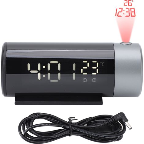 Réveil électronique numérique avec projection et affichage de la température, écran LED rétroéclairé rouge, format 12/24 heures. (1/5)